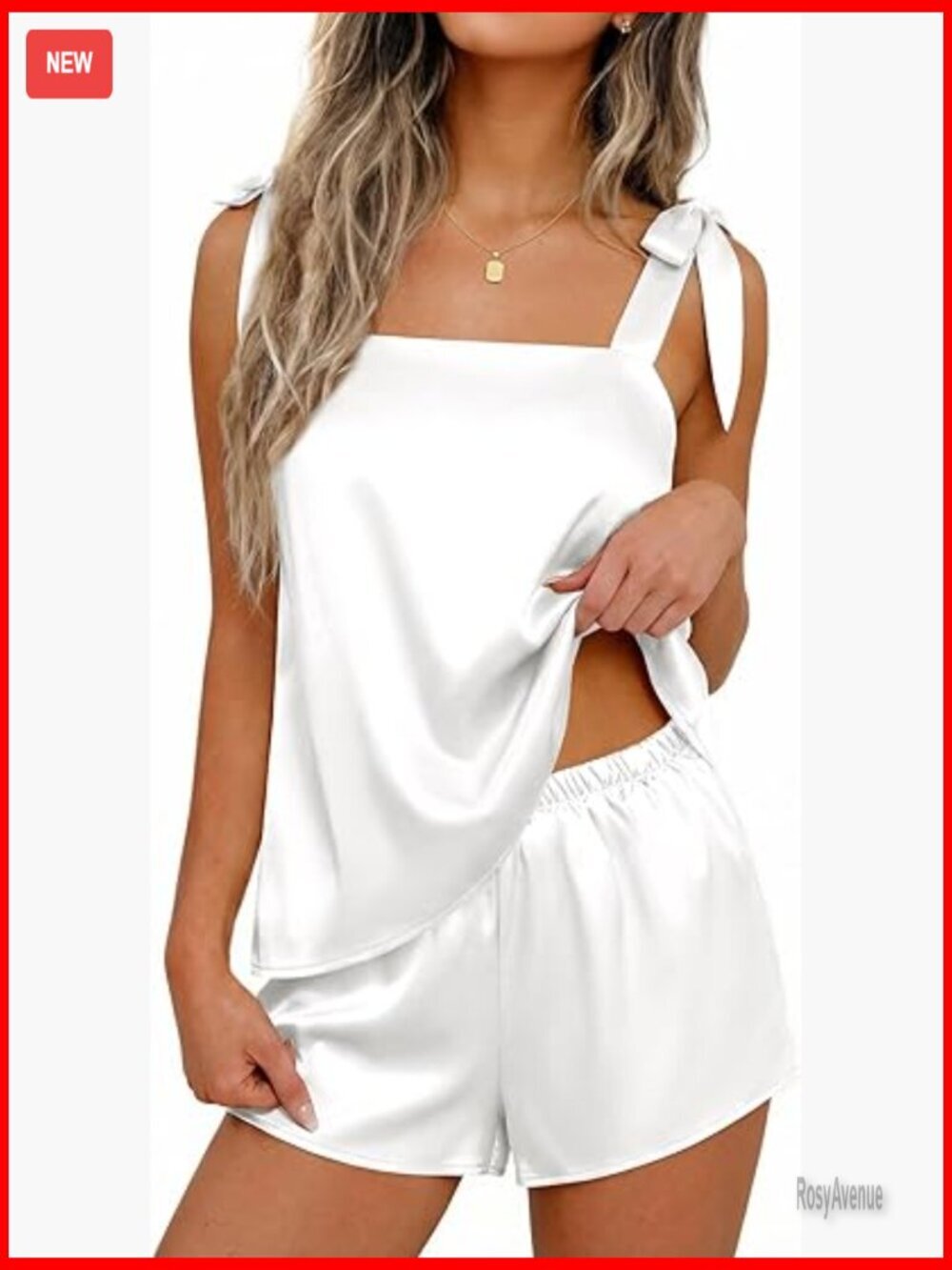 Silk Pajama Set Bow Tie Knot Tank Top Satin 2 Piece Cami Shorts Sleepwear